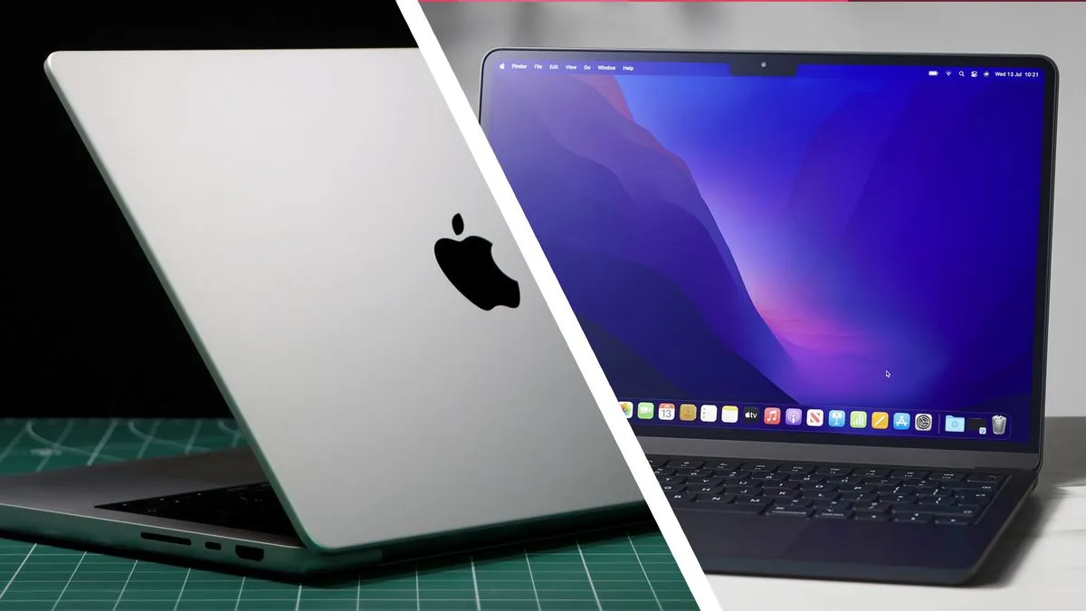 Illustration of a new MacBook next to an old one, symbolizing upgrade